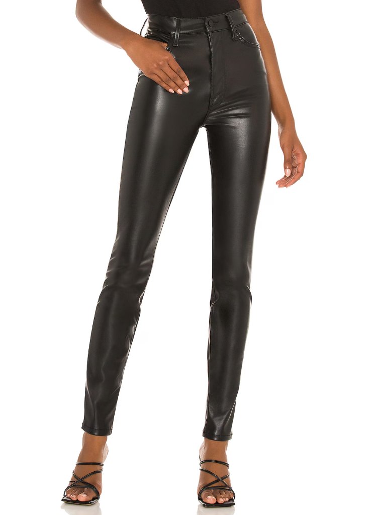 New Mother The Super Swooner Jeans Wax On Wax Off Black Faux Leather Skinny Pant